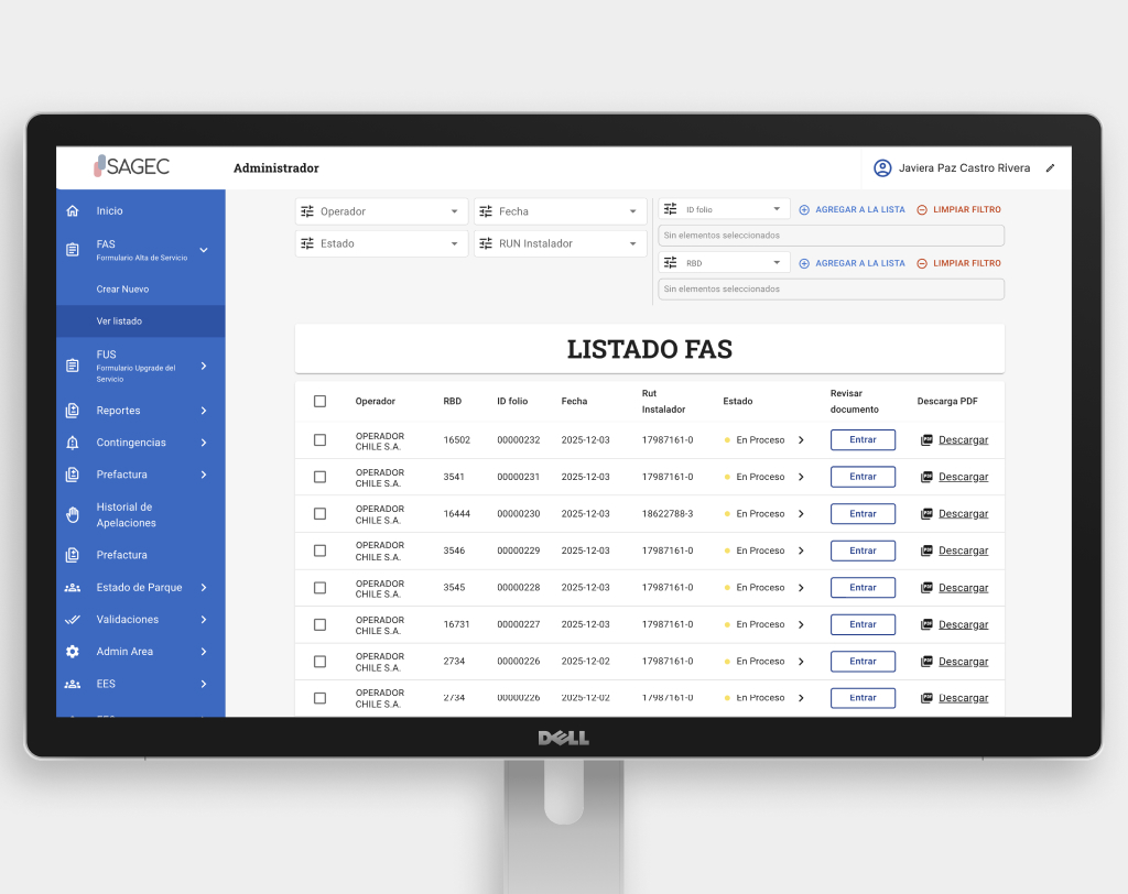 software listado sagec